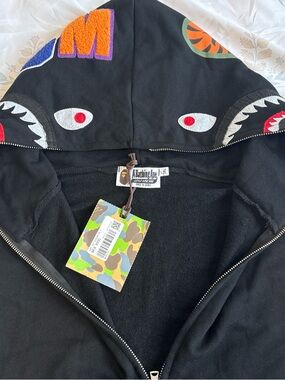 Bape Black Shark Hoodie with Multicolor Patches